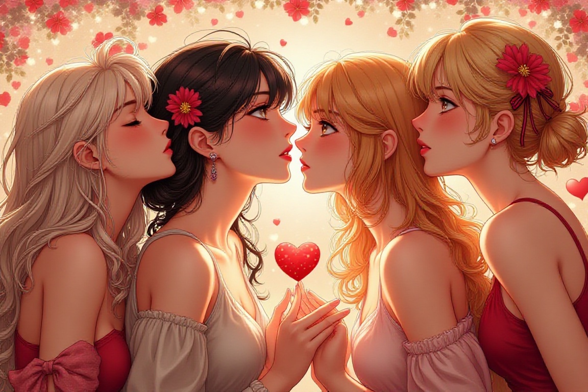 4girls in love positions,  perfect hands on Tensor.Art