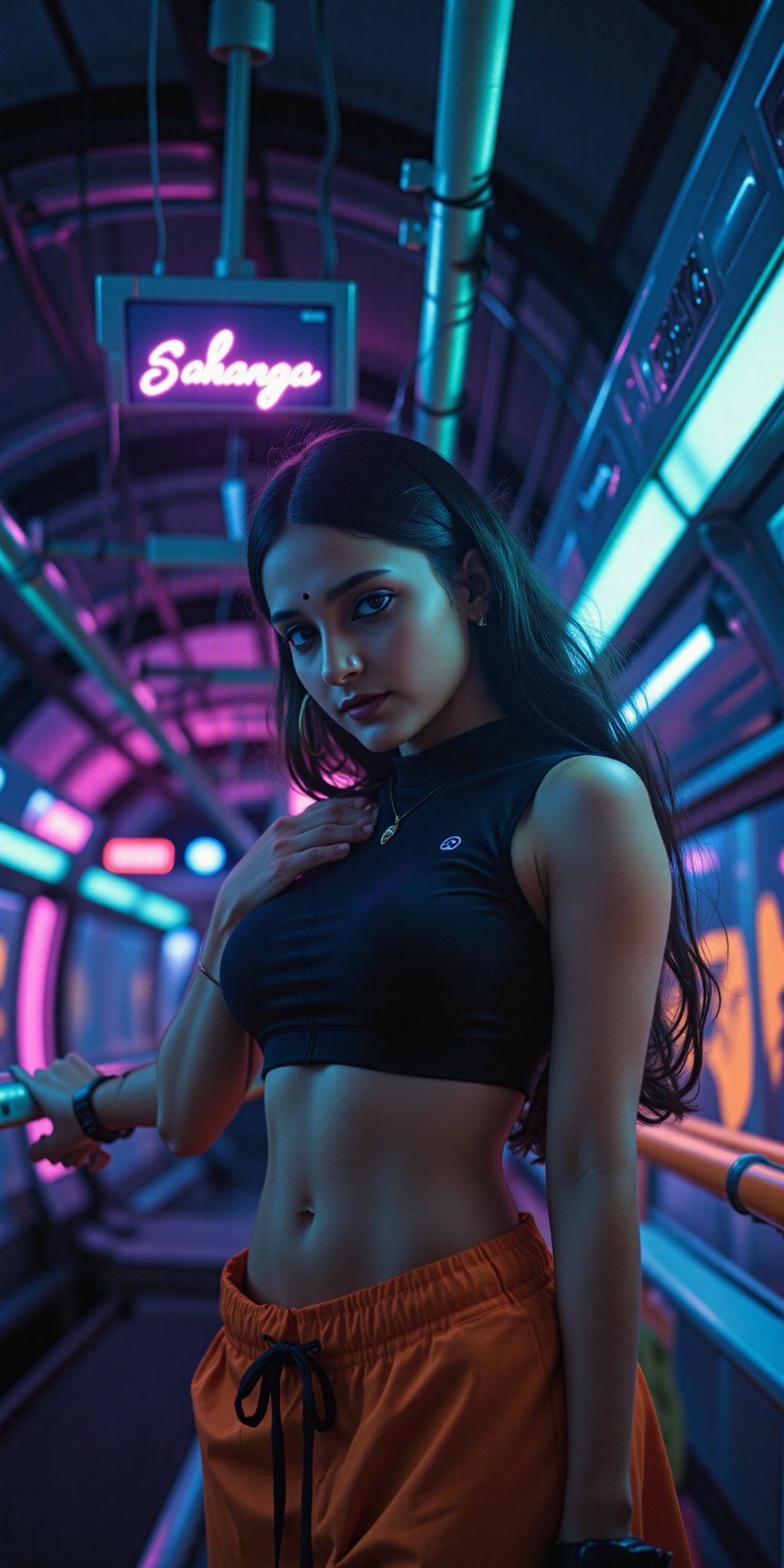 A beautiful mallu women,  midriff exposed ,  dynamic pose on Tensor.Art