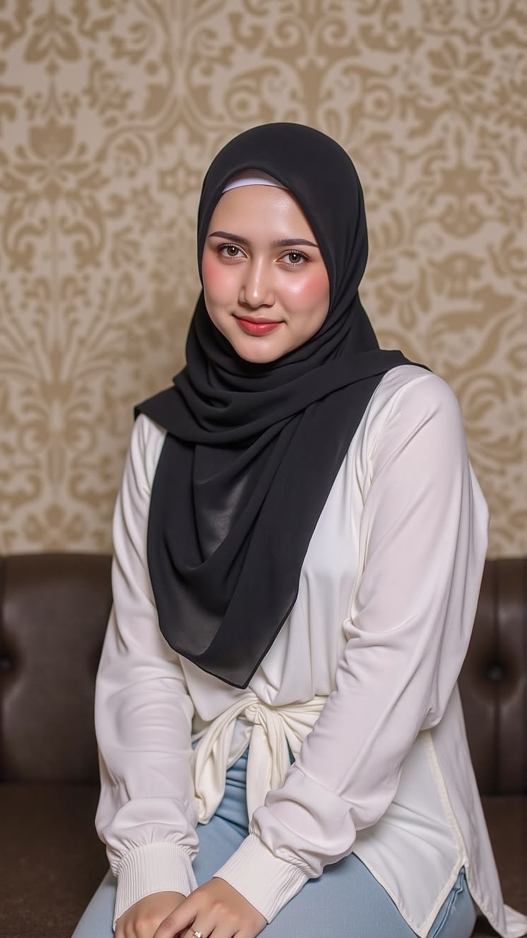 Portrait half-body,  1girl,  hijab scarf on Tensor.Art