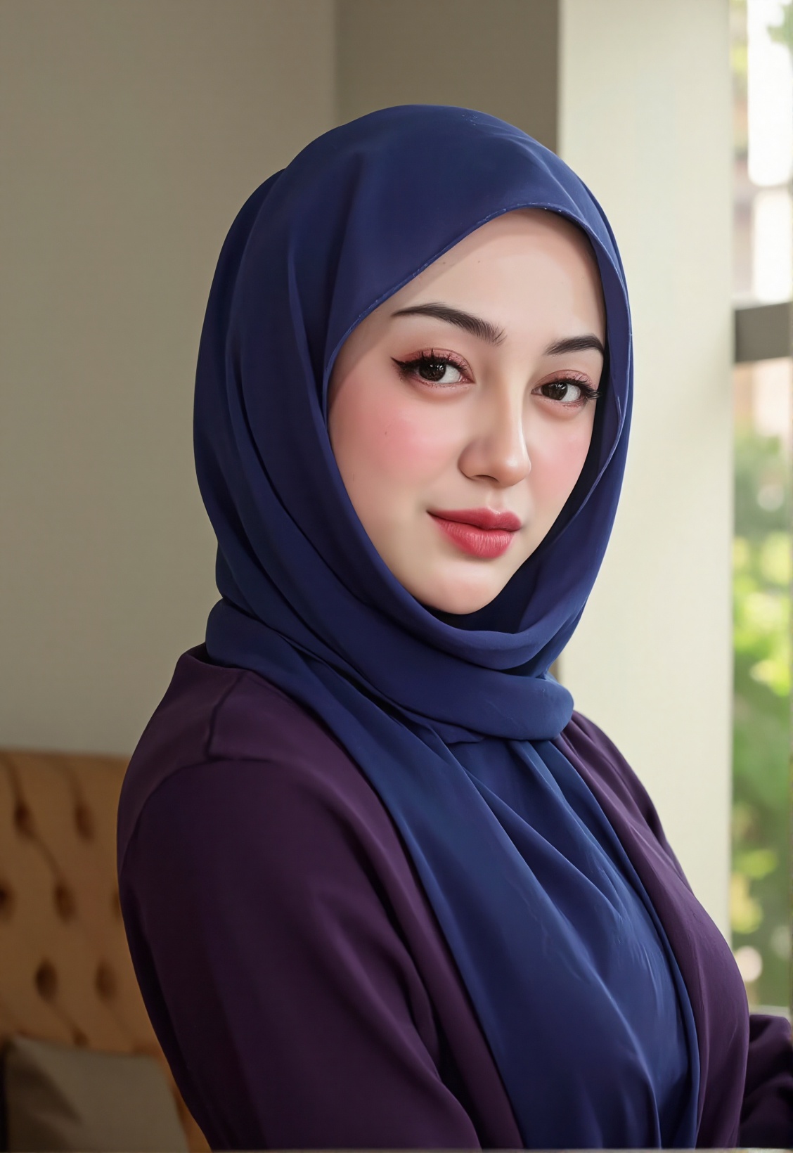 Generate a photorealistic portrait of a woman,  upper body from mid-chest up,  wearing a hijab on Tensor.Art