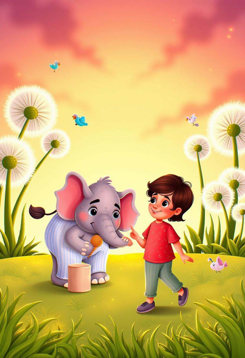 In a whimsical,  sunlit meadow,  a cheerful child in a vibrant red shirt strolls to the right on Tensor.Art