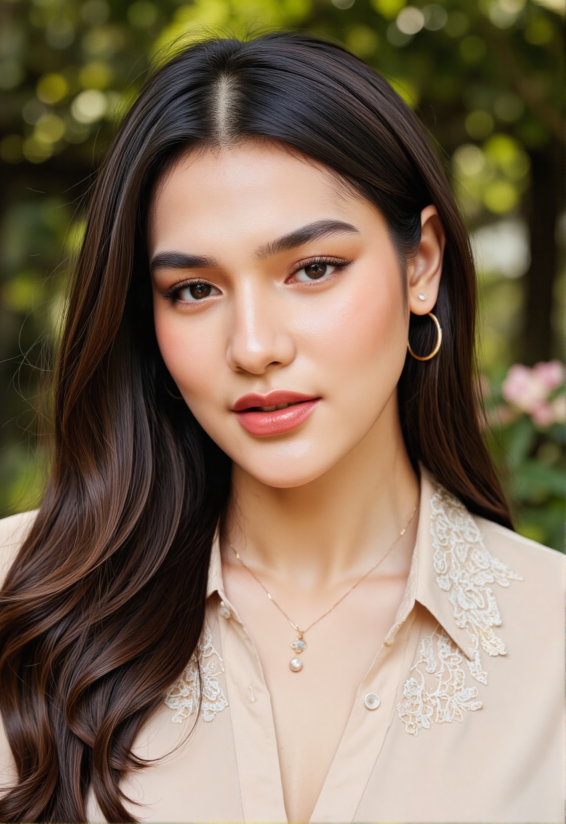 Create an ultra-detailed,  photorealistic portrait of a young woman in her late 20s to early 30s,  exuding natural eleganc...