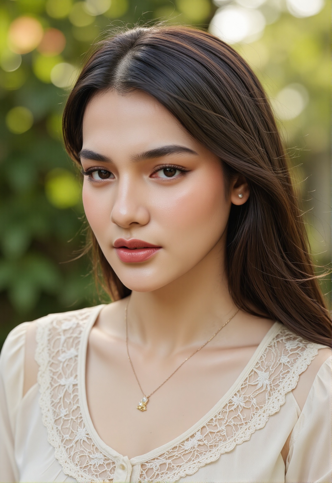 Create an ultra-detailed,  photorealistic portrait of a young woman in her late 20s to early 30s,  exuding natural eleganc...