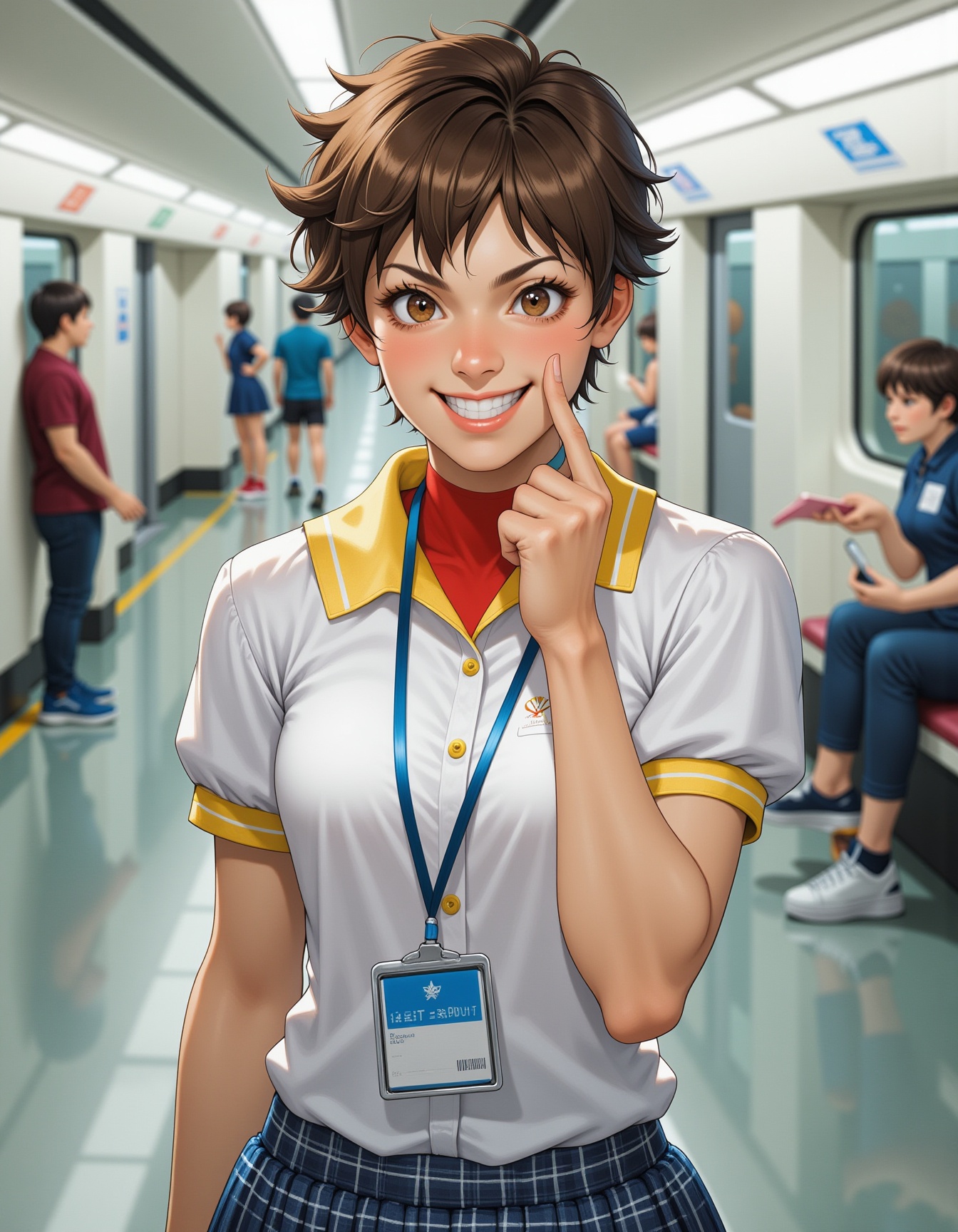 A photo of SF-Sakura A 25 year old woman with lightly tousled brown hair that frames her face with a carefree yet energeti...