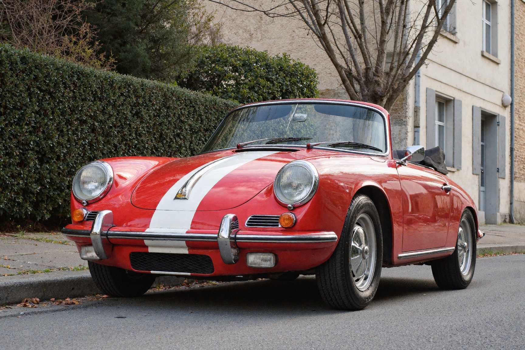 side front view,  modern convertible car brand (PORSCHE),  red painted on Tensor.Art