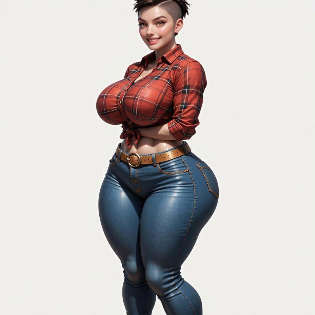 The image is a highly detailed digital illustration in a realistic,  semi-realistic style. It features a young woman with...