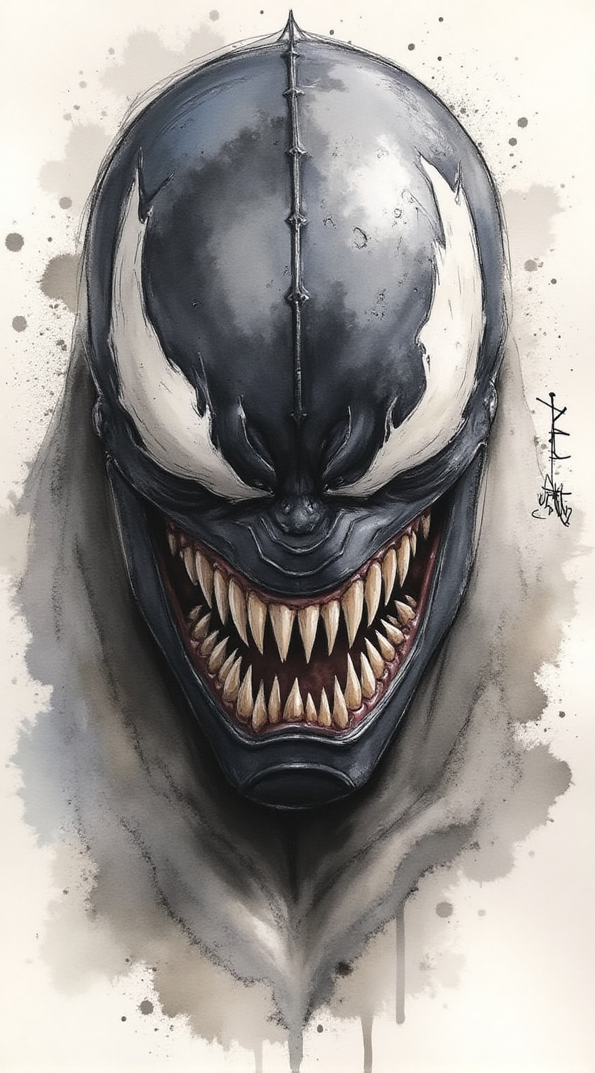 Portrait of Venom from Spiderman,  upper body,  charcoal \(medium\) on Tensor.Art