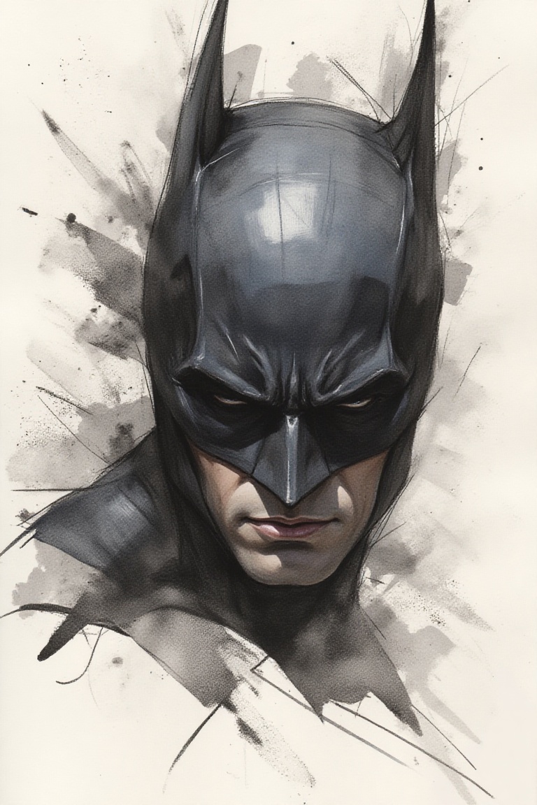 Batman,  close up,  charcoal \(medium\) on Tensor.Art