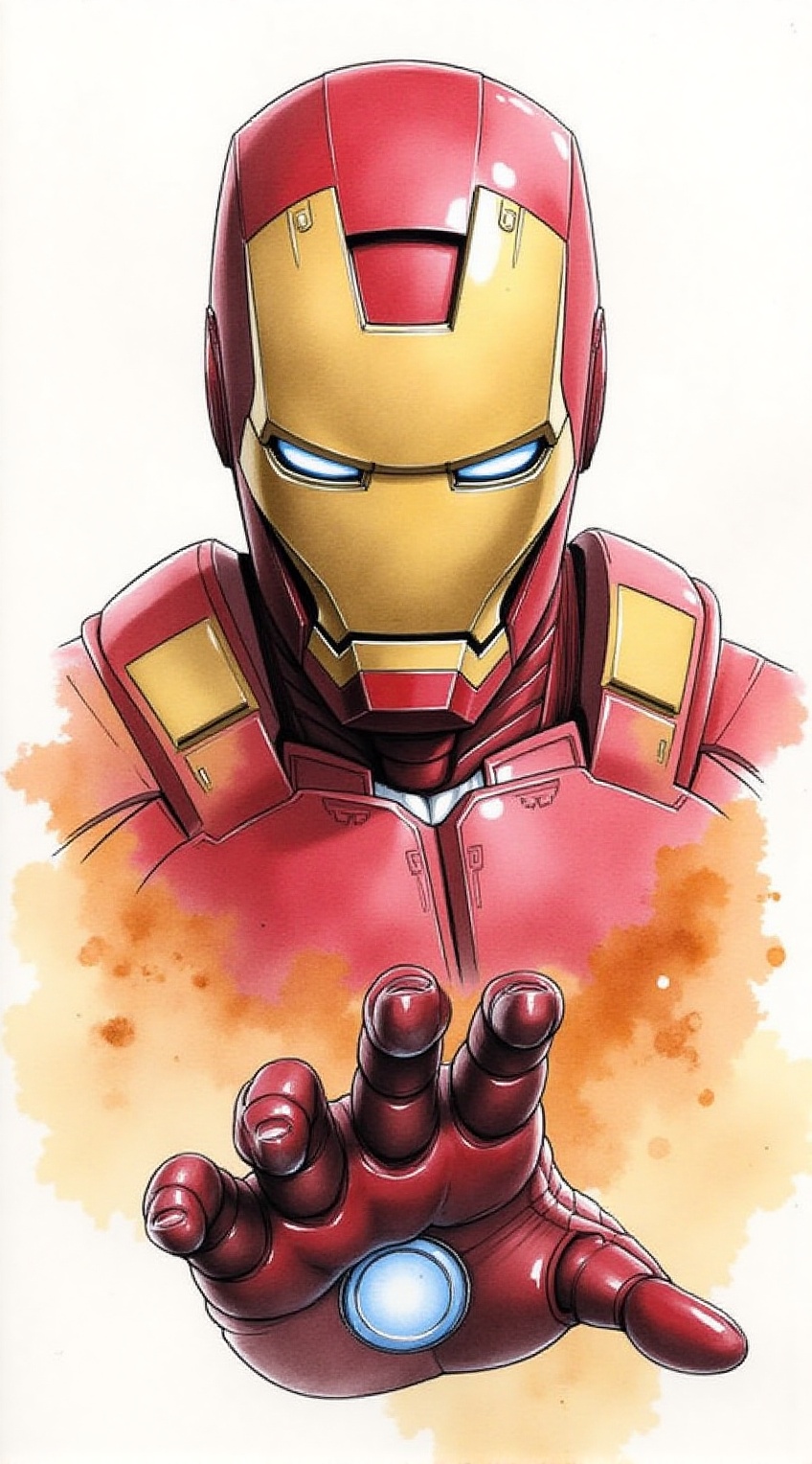 Portrait of ironman,  helmet,  one hand stretched out on Tensor.Art