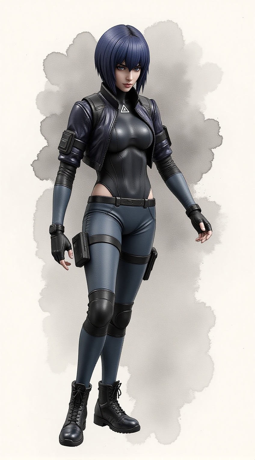 Portrait of kusanagi mokoto in Ghost in a shell,  form-fitting tactical suit,  holding a rifle on Tensor.Art