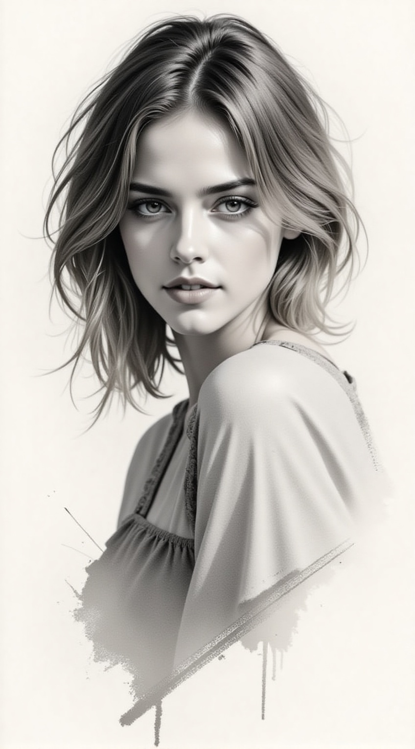 Portrait of a woman,  upper body,  sketch on Tensor.Art