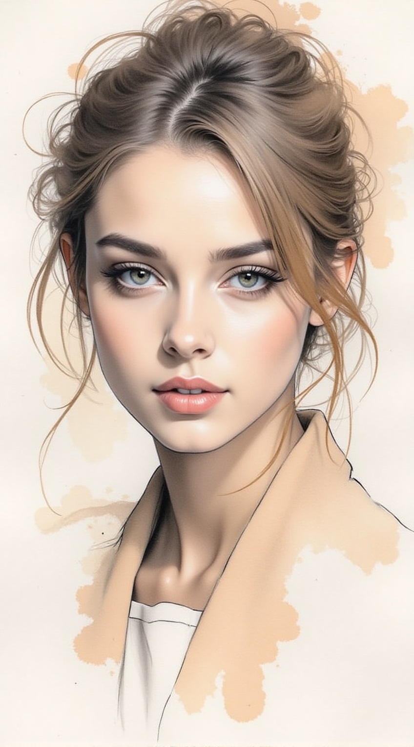 Portrait of a woman,  20yo,  sketch on Tensor.Art