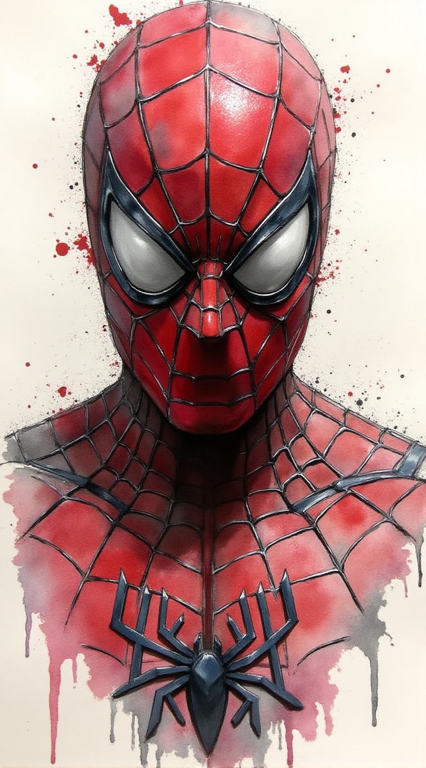 Portrait of Spiderman,  upper body,  charcoal \(medium\) on Tensor.Art