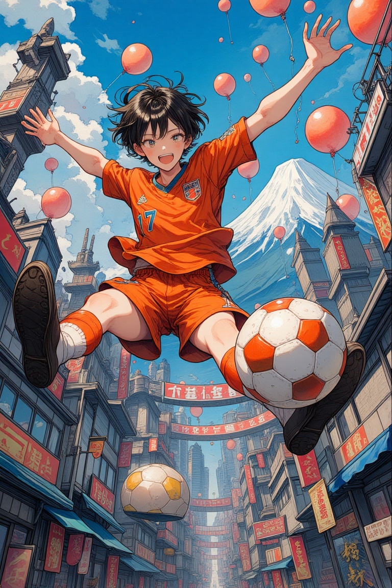 newest,  late,  The image depicts a dynamic scene with a soccer player in mid-air on Tensor.Art