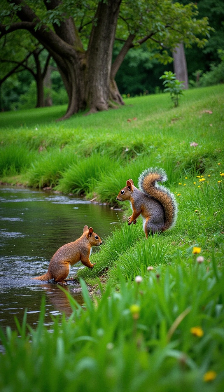 view of the inda nature. river water flows. Green grass. The debate on the river's edge with a squirrel.,  HDcamera,  PHOT...