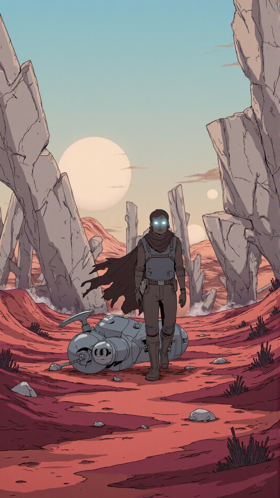A lone bounty hunter,  clad in a rugged,  futuristic outfit with a long on Tensor.Art