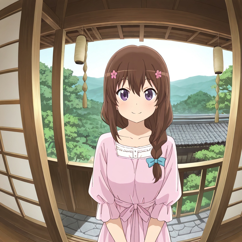 Fujimiya konomi (Non Non Biyori),  brown hair,  purple eyes on Tensor.Art