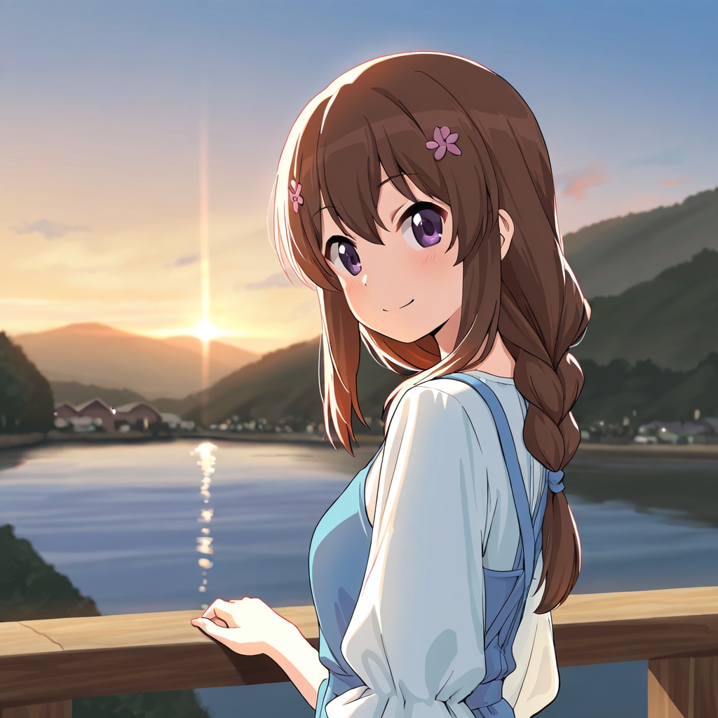 Fujimiya konomi (Non Non Biyori),  brown hair,  purple eyes on Tensor.Art