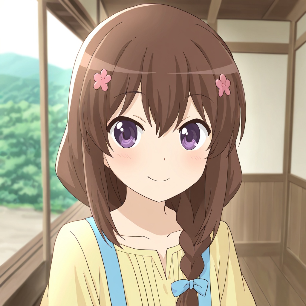 Fujimiya konomi (Non Non Biyori),  brown hair,  purple eyes on Tensor.Art