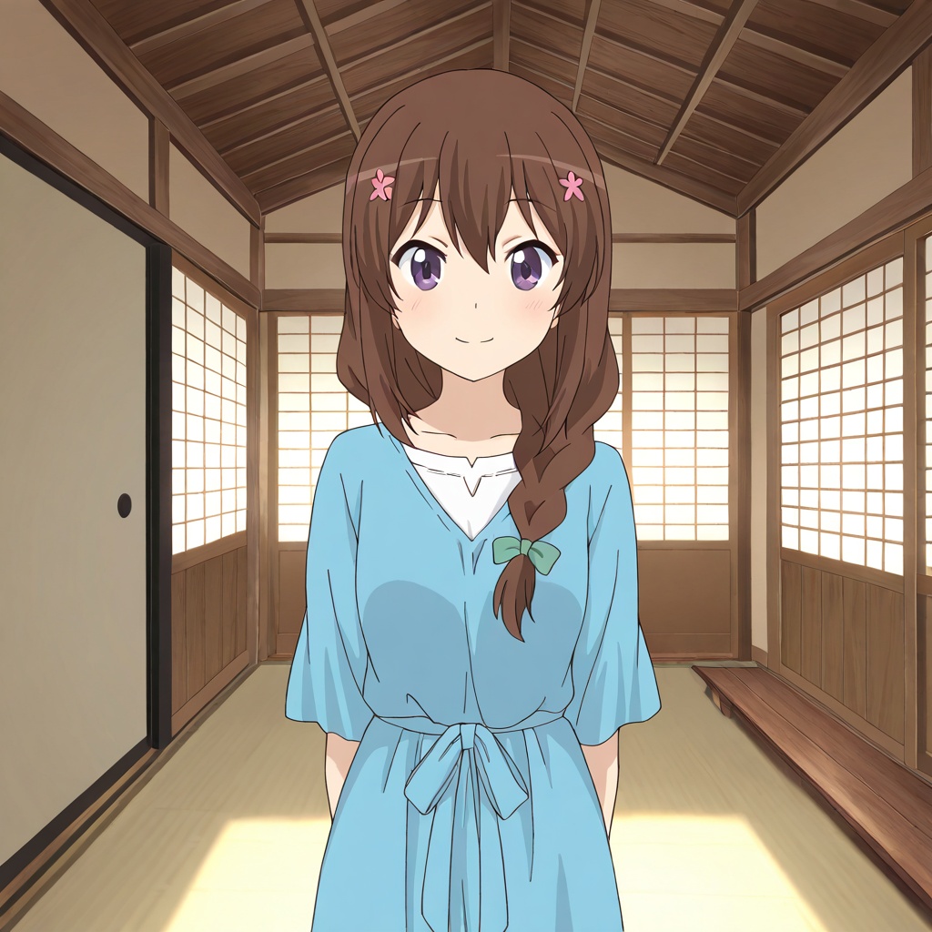 Fujimiya konomi (Non Non Biyori),  brown hair,  purple eyes on Tensor.Art