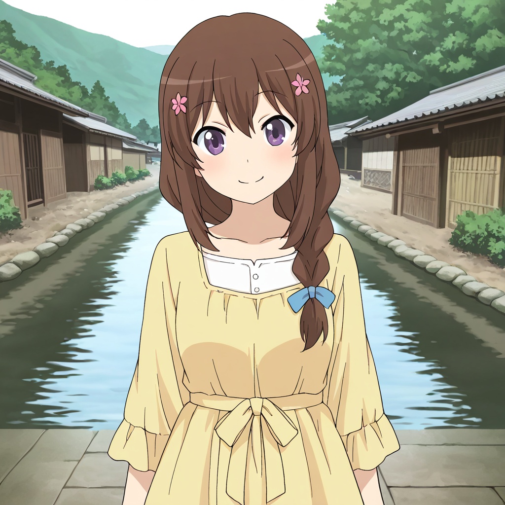 Fujimiya konomi (Non Non Biyori),  brown hair,  purple eyes on Tensor.Art