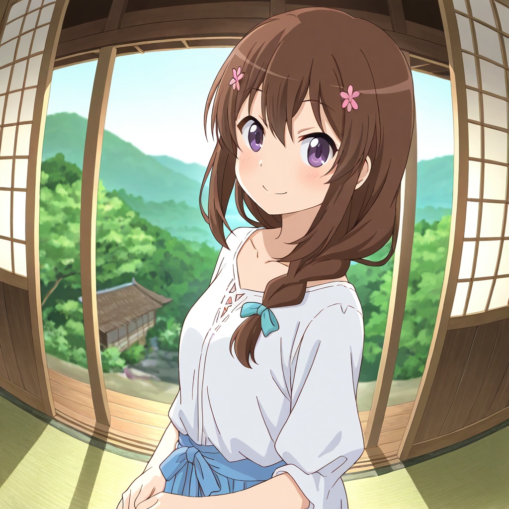 Fujimiya konomi (Non Non Biyori),  brown hair,  purple eyes on Tensor.Art