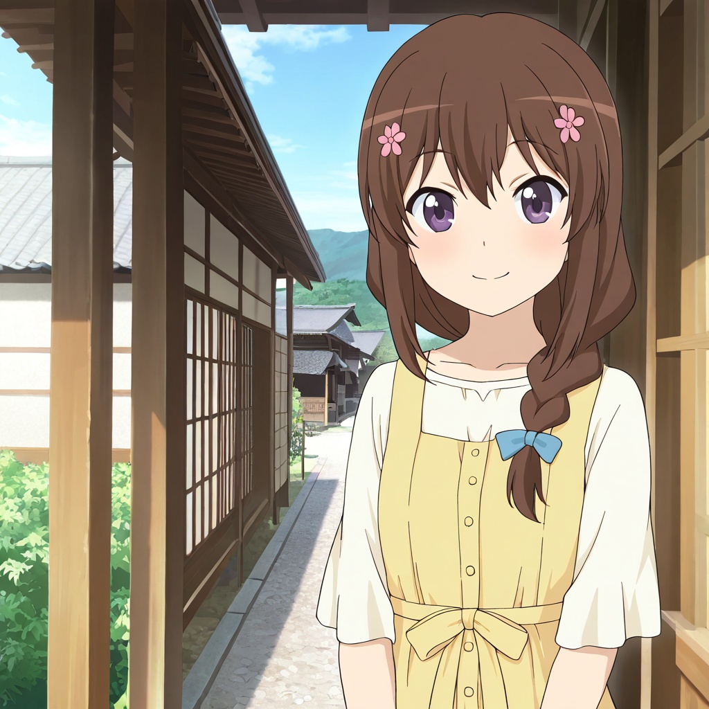 Fujimiya konomi (Non Non Biyori),  brown hair,  purple eyes on Tensor.Art