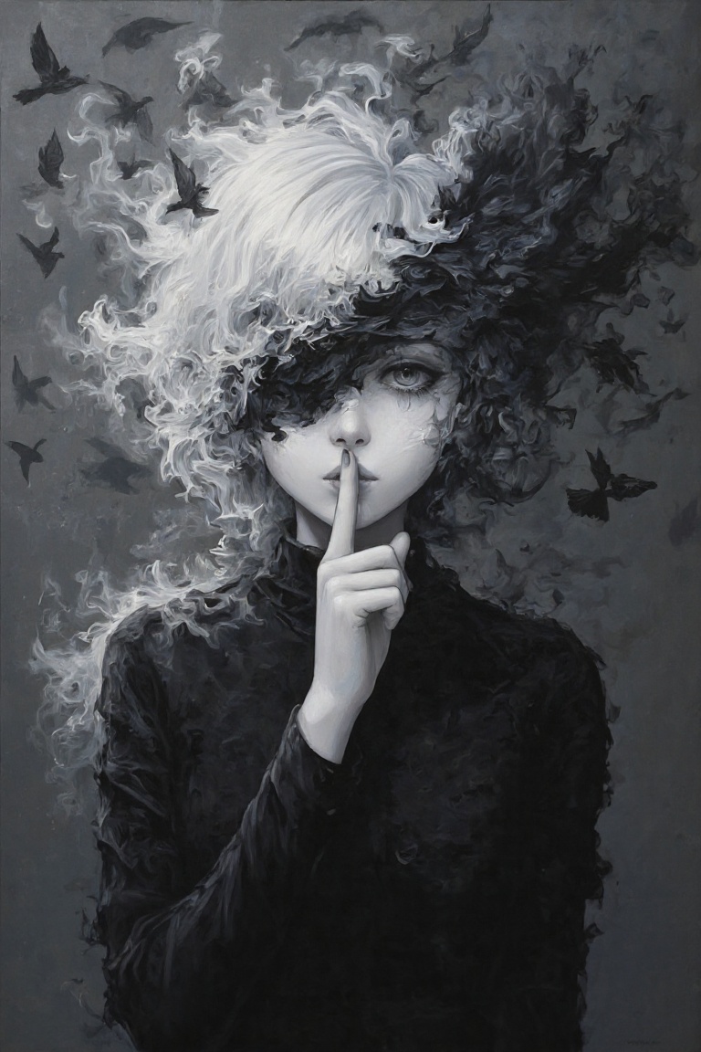 An Acrylic style painting that is expressive,  gives it a dynamic and emotional quality. Anime art of a stylized portrait...