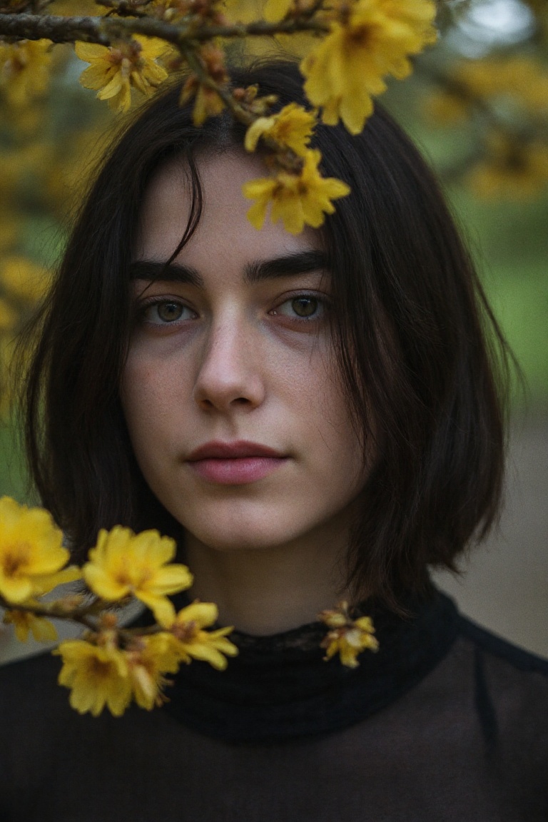 A highly realistic 8k,  HDR photograph captured with a 35mm lens,  featuring an intricate representation of spring embodie...