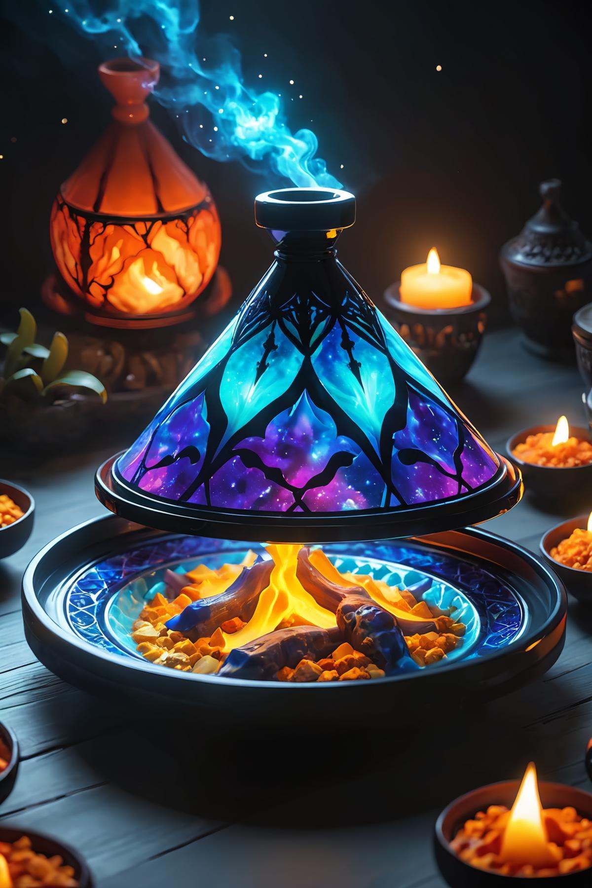 low-poly style (a floating tagine) fusing with ,  big bang,  moroccan patterns on Tensor.Art