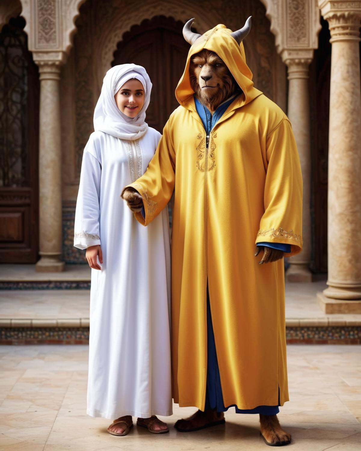 The Beast (Beauty and the Beast) wearing djellaba,  jlby-xl on Tensor.Art