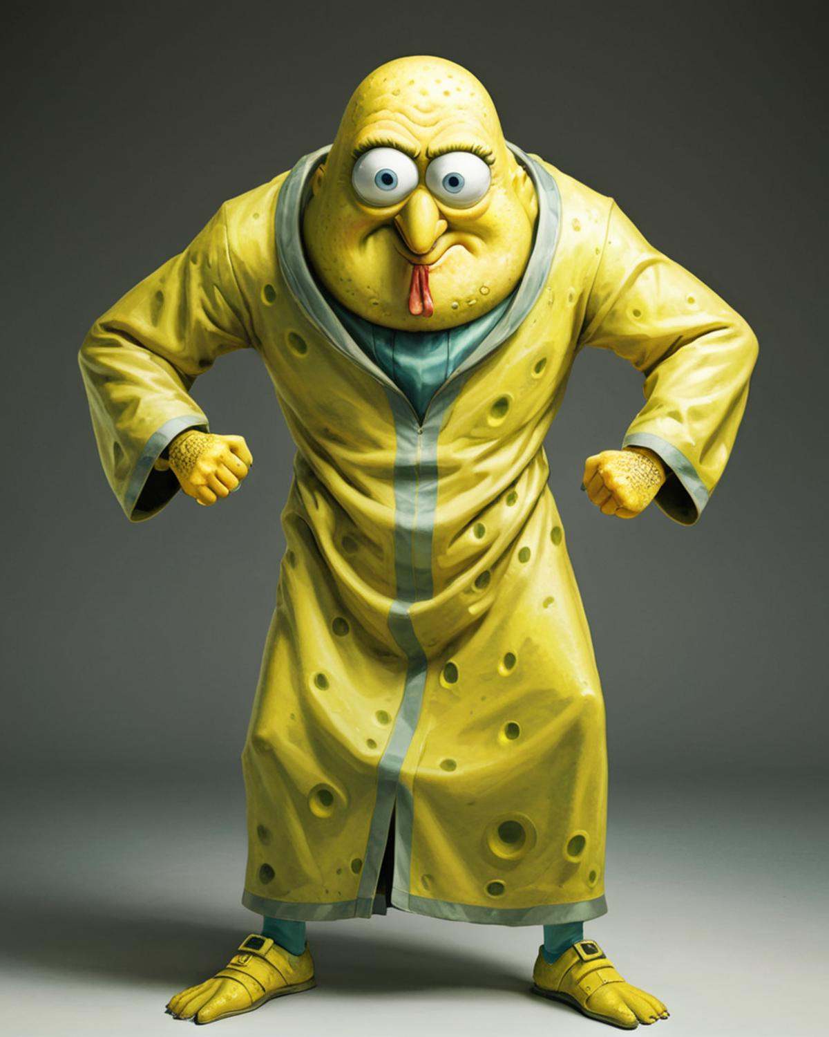 concept art,  Grotesque Shōwa Era SpongeBob SquarePants,  Battle pose on Tensor.Art