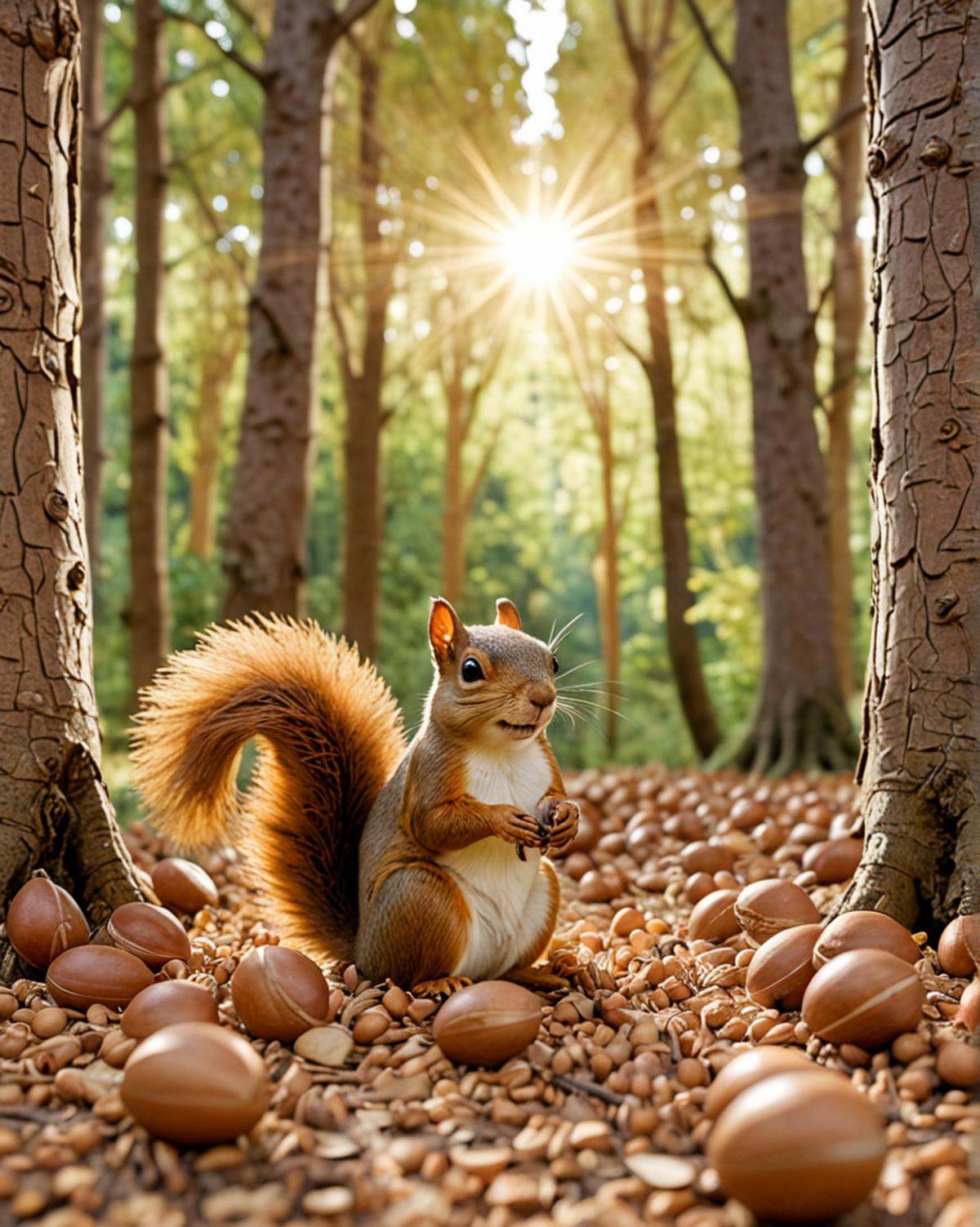A whimsical forest made entirely of ais-nutz,  with a quirky squirrel perched on a adrr-uzlim,  under a adrr-uzlim sun on...