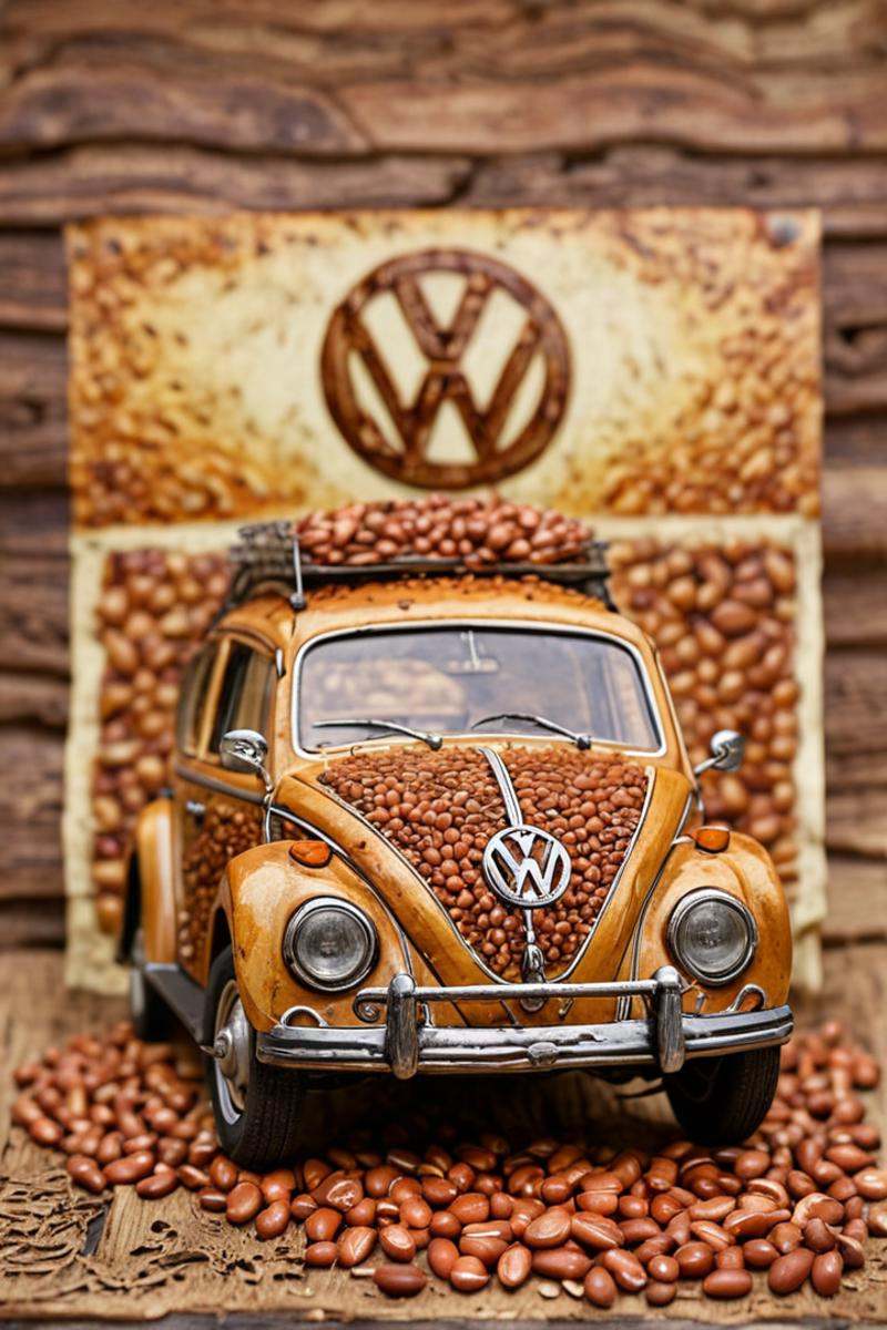 vintage advertisement style [Unicycle:Volkswagen:2],  made by Visa,  made of argan seeds on Tensor.Art