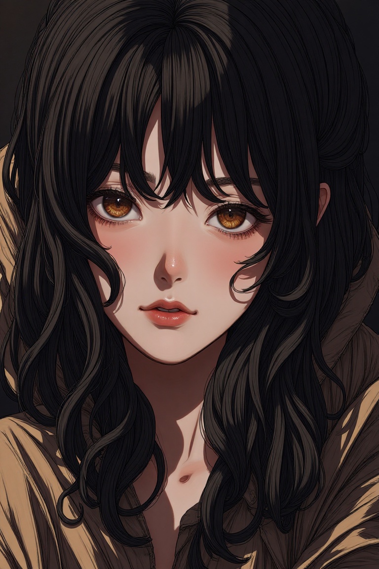 newest,  late,  A stunning masterpiece of a portrait featuring a single girl with mixed Japanese and white heritage. Her h...