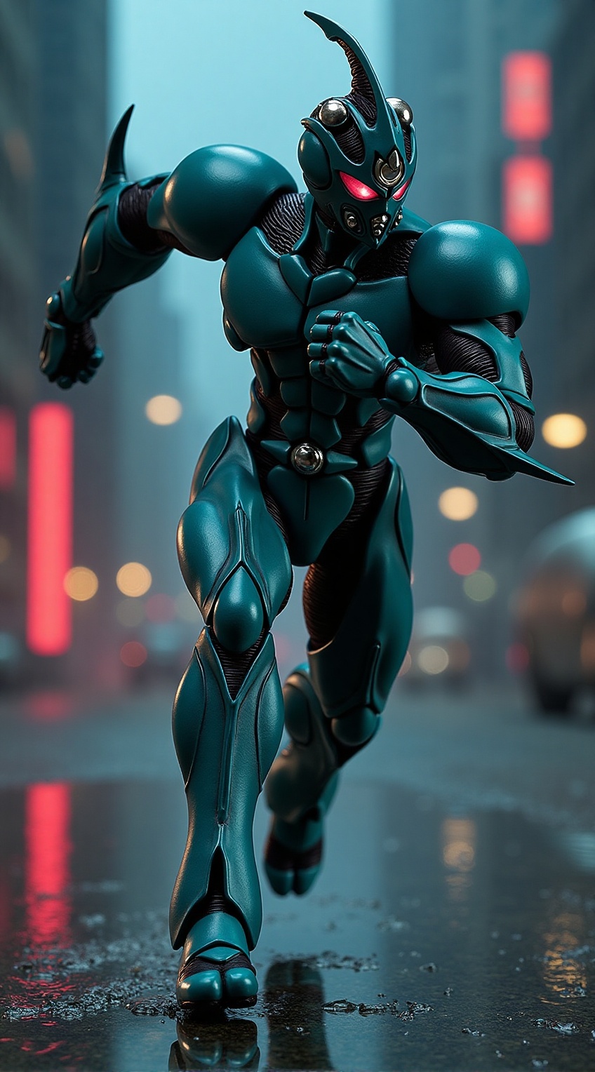 Close-up Upper body portrait of Bio Booster Armor Guyver,  running pose,  side angle on Tensor.Art
