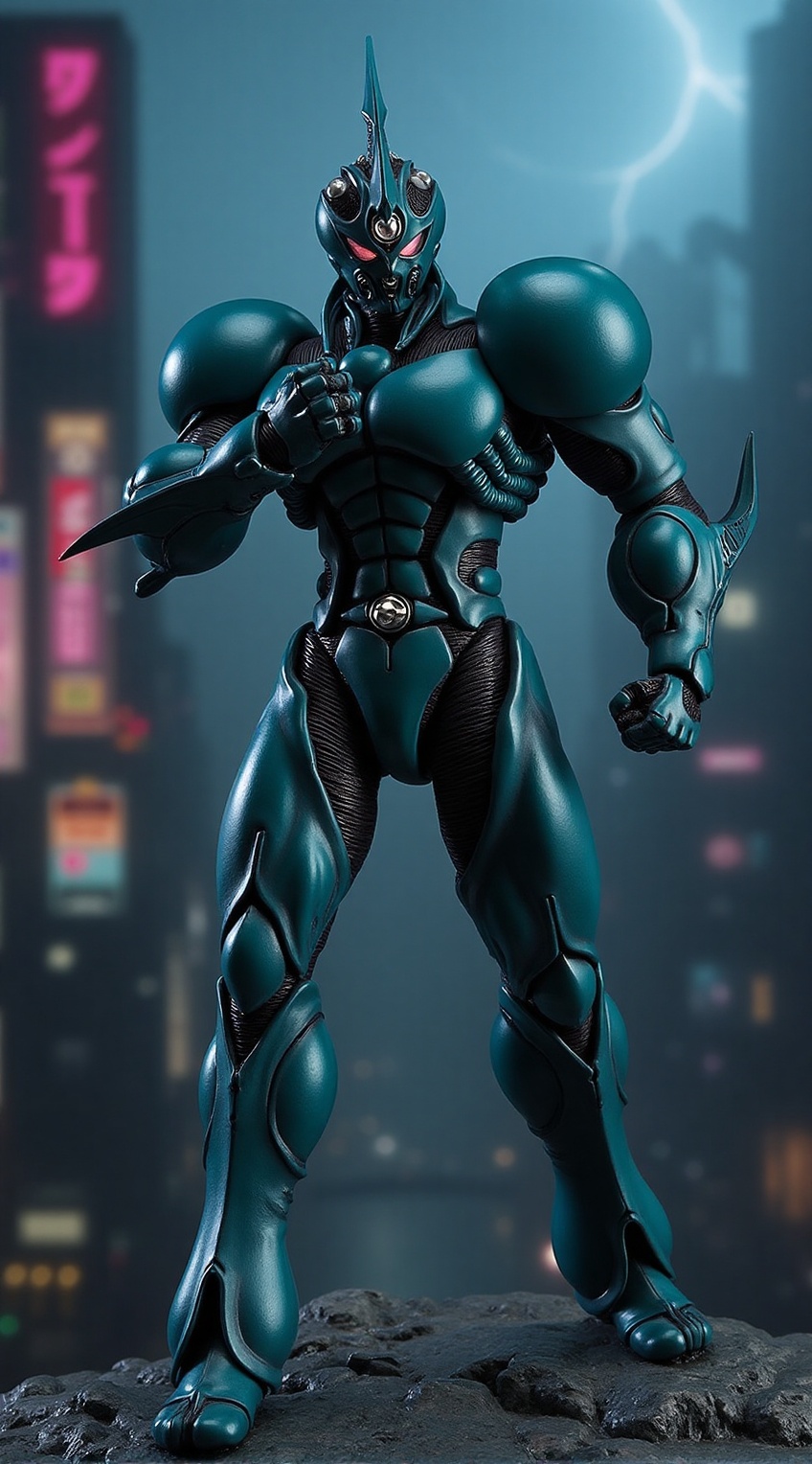 Close-up Upper body portrait of Bio Booster Armor Guyver,  fighting pose,  fist stretched to front fiercely on Tensor.Art