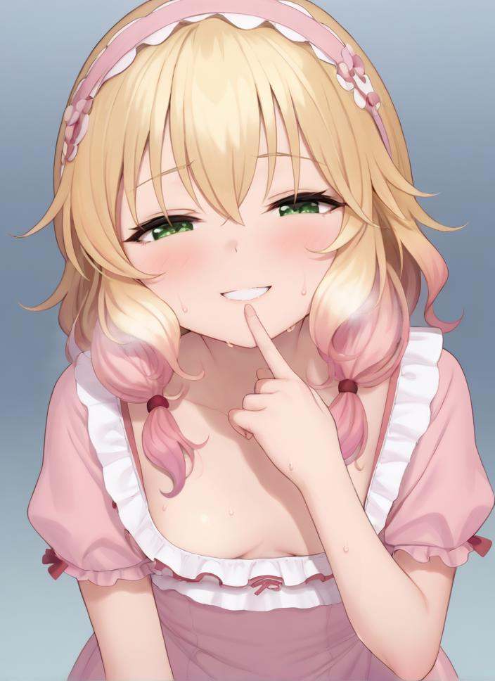 seductive smile,  gradient hair,  low twintails on Tensor.Art