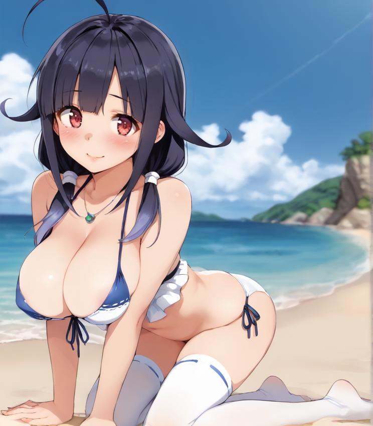 beach,  large breasts,  gradient hair on Tensor.Art