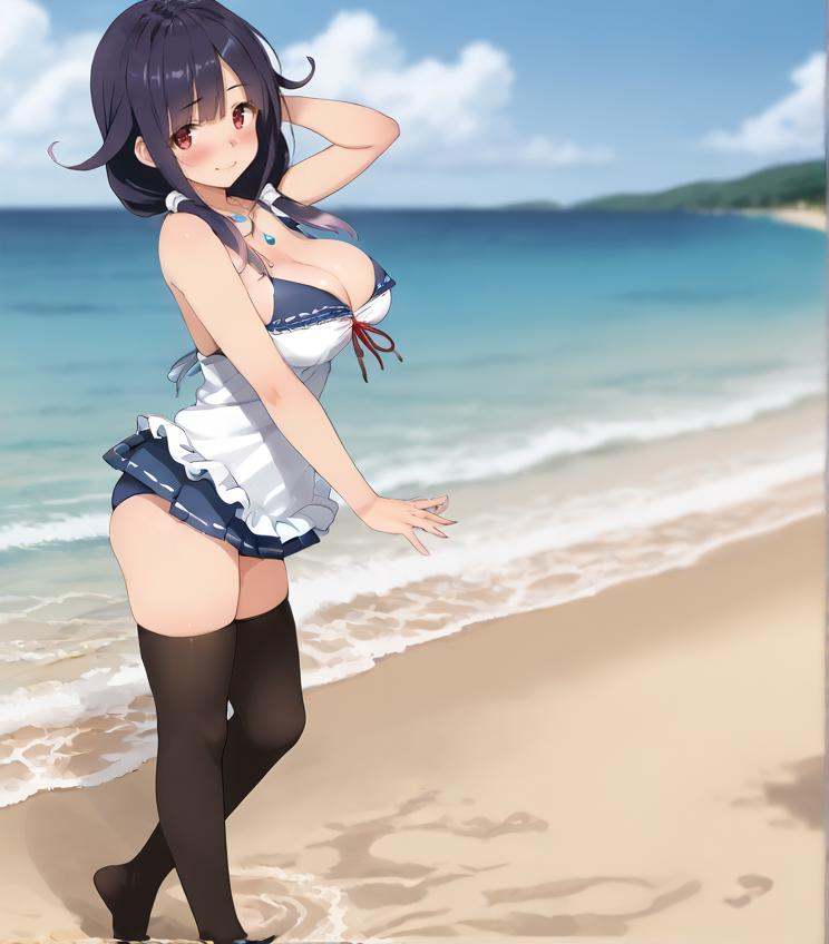 beach,  large breasts,  gradient hair on Tensor.Art