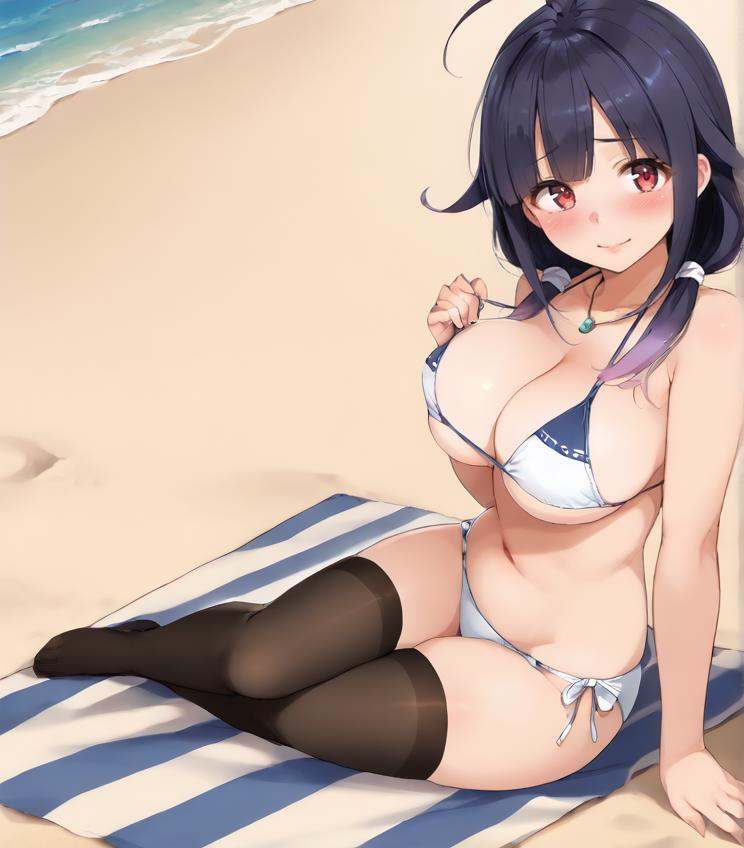 beach,  large breasts,  gradient hair on Tensor.Art