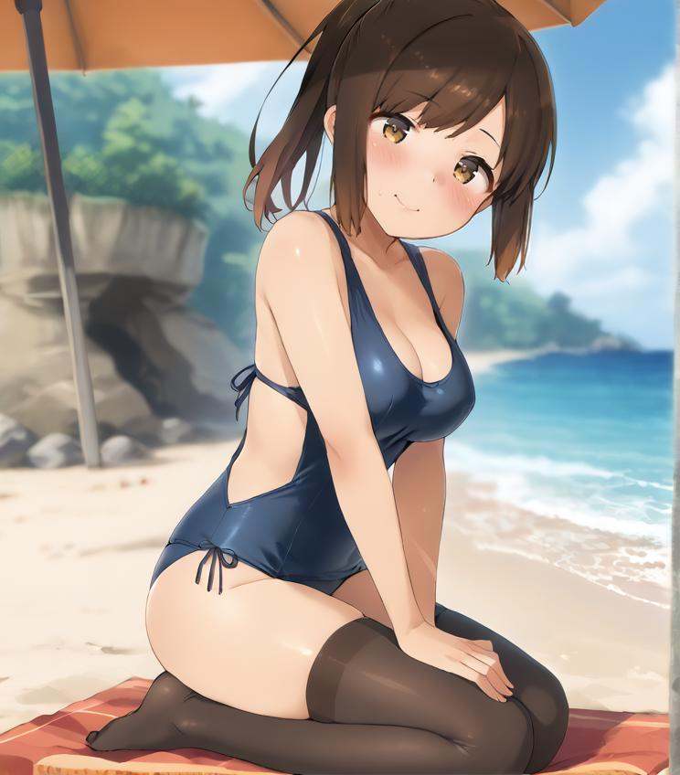 beach,  large breasts,  gradient hair on Tensor.Art
