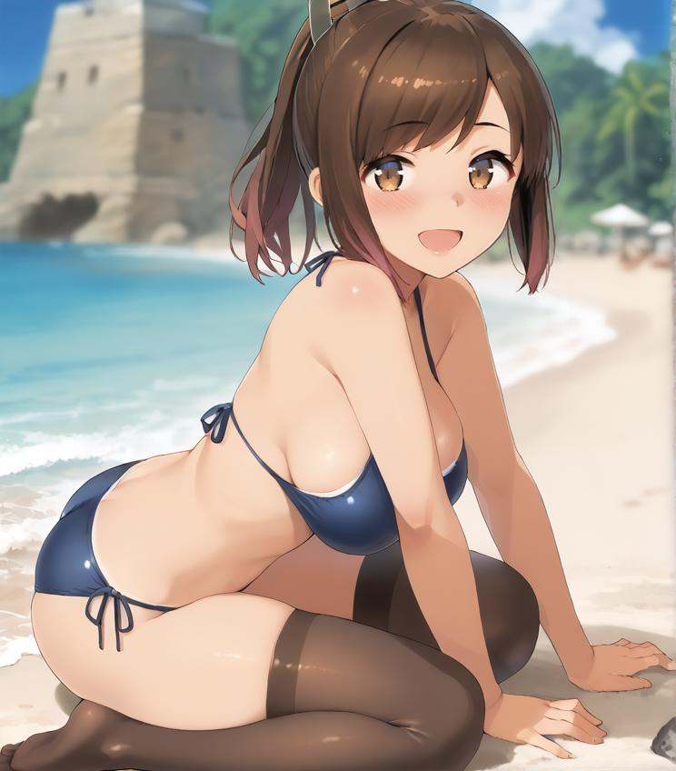 beach,  large breasts,  gradient hair on Tensor.Art
