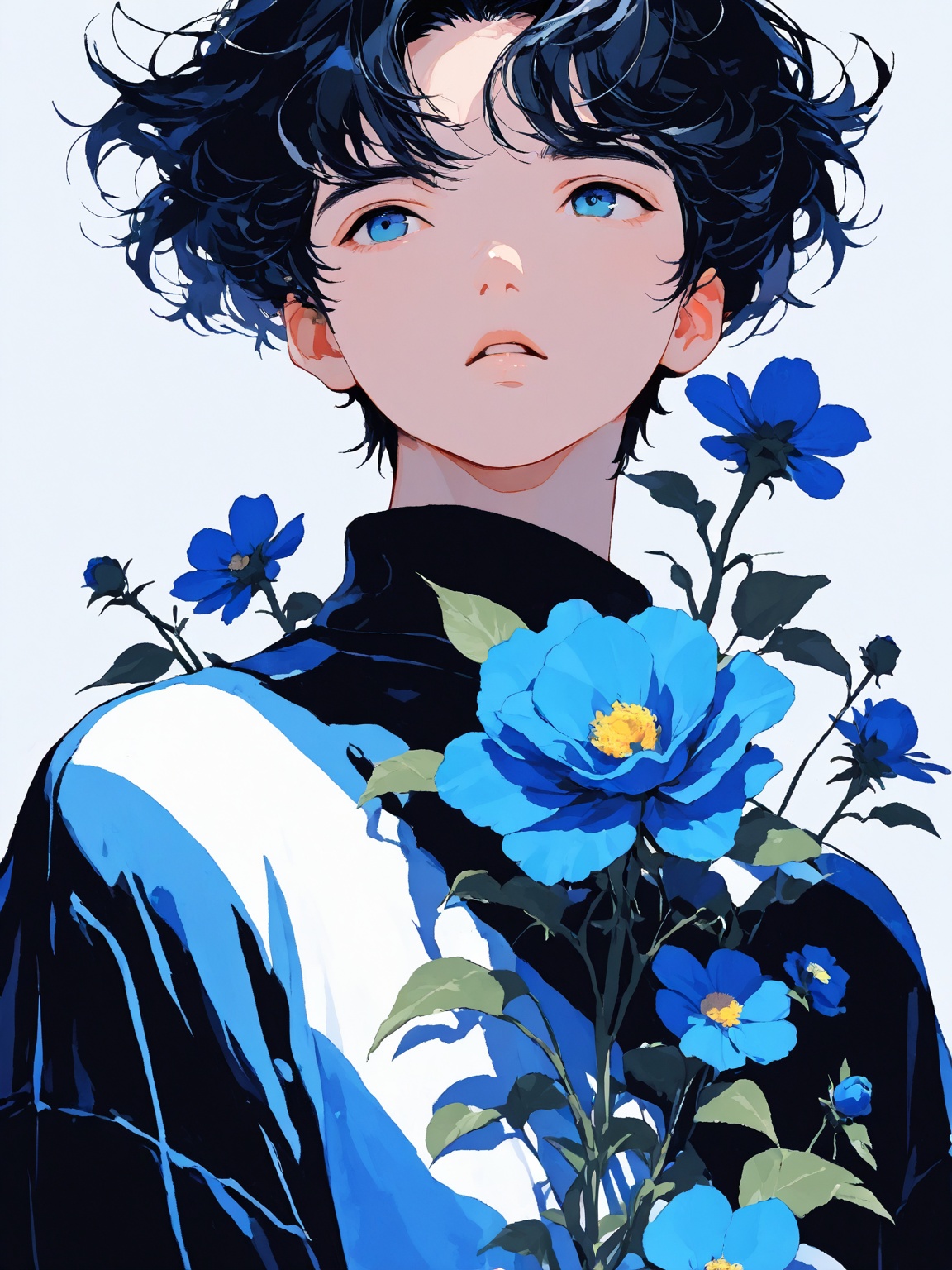 solo,  short hair,  blue eyes on Tensor.Art