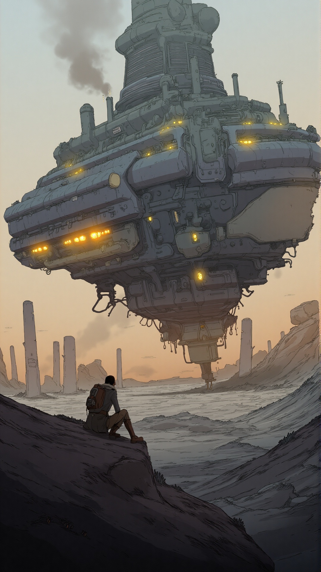 A colossal,  monolithic spaceship,  resembling a massive fortress on Tensor.Art