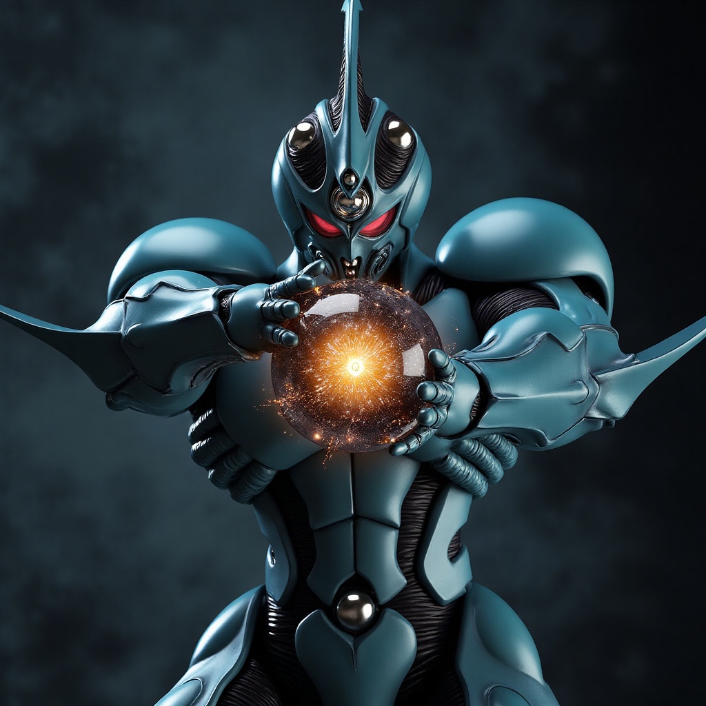 Bio-Boosted Armor Guyver in a combat-ready stance,  arms fully extended forward,  hands close together on Tensor.Art