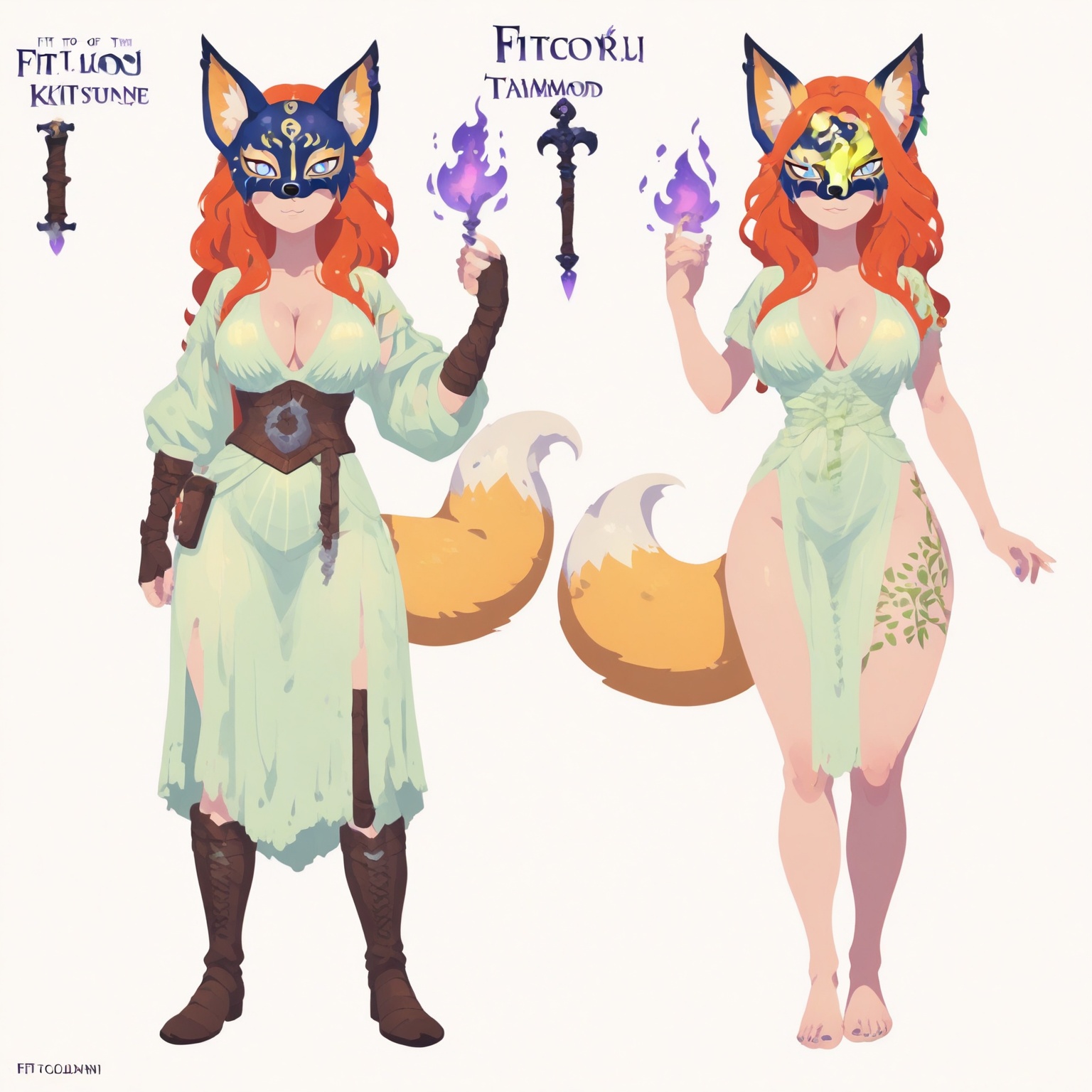 (((Moonlit Kitsune,  Pale Lavender Skin,  Smirking on Tensor.Art