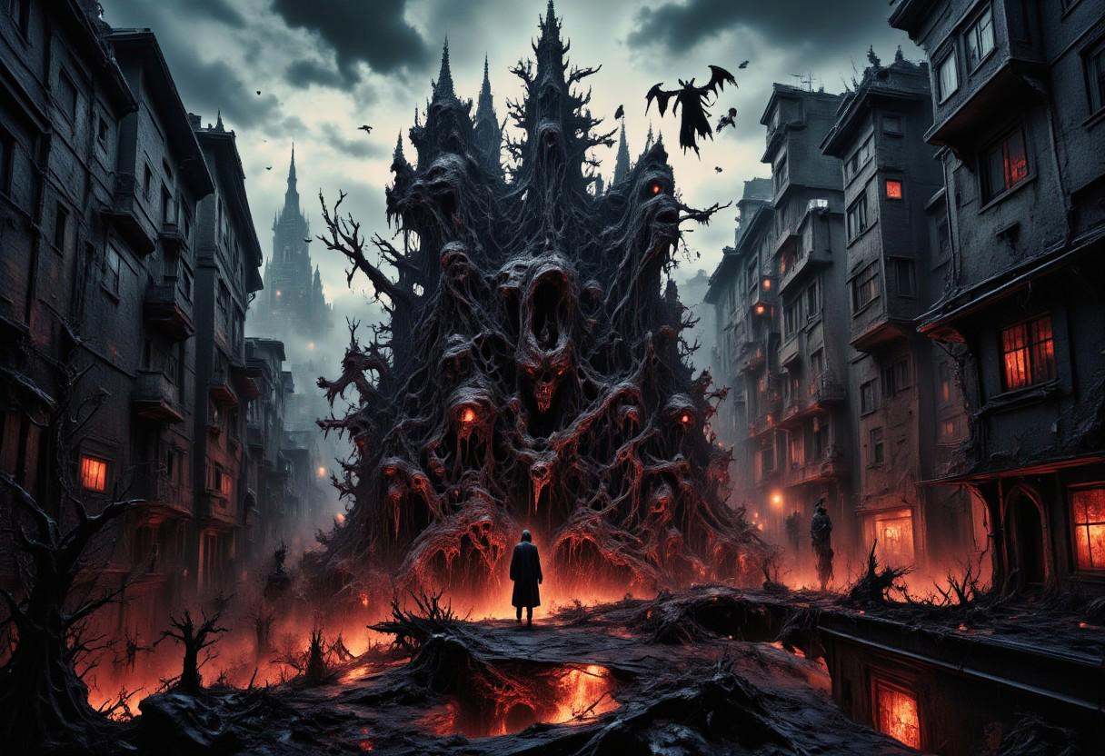 high quality,  8K Ultra HD,  a metropolis where elements of nightmarish surrealism converge into a scary on Tensor.Art