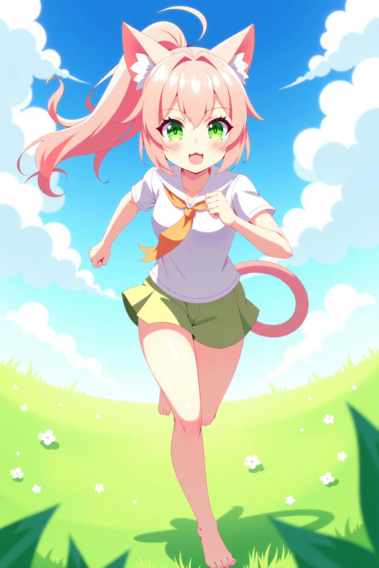 Positive prompt:This is an anime style digital drawing of 1girl,  woman,  catgirl on Tensor.Art