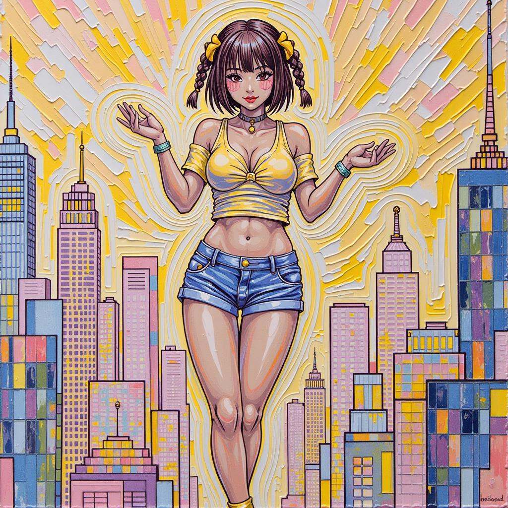 Positive prompt:anime style impasto oil painting,  1girl,  woman on Tensor.Art